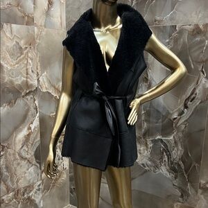 Black Australian sheepskin FurTrimmed Women's Vest
